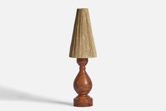 Swedish Designer, Table Lamp, Walnut, String Fabric, Sweden, 1940s