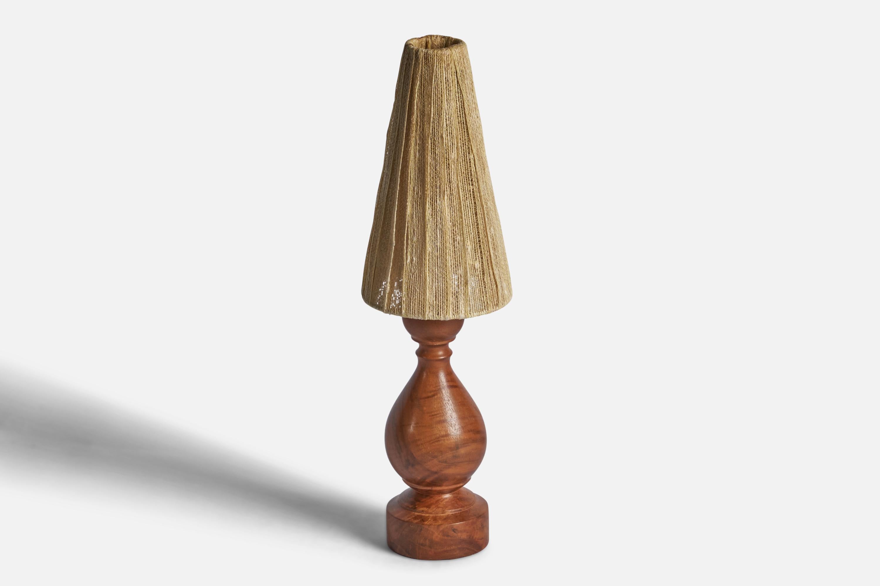 Scandinavian Modern Swedish Designer, Table Lamp, Walnut, String Fabric, Sweden, 1940s For Sale