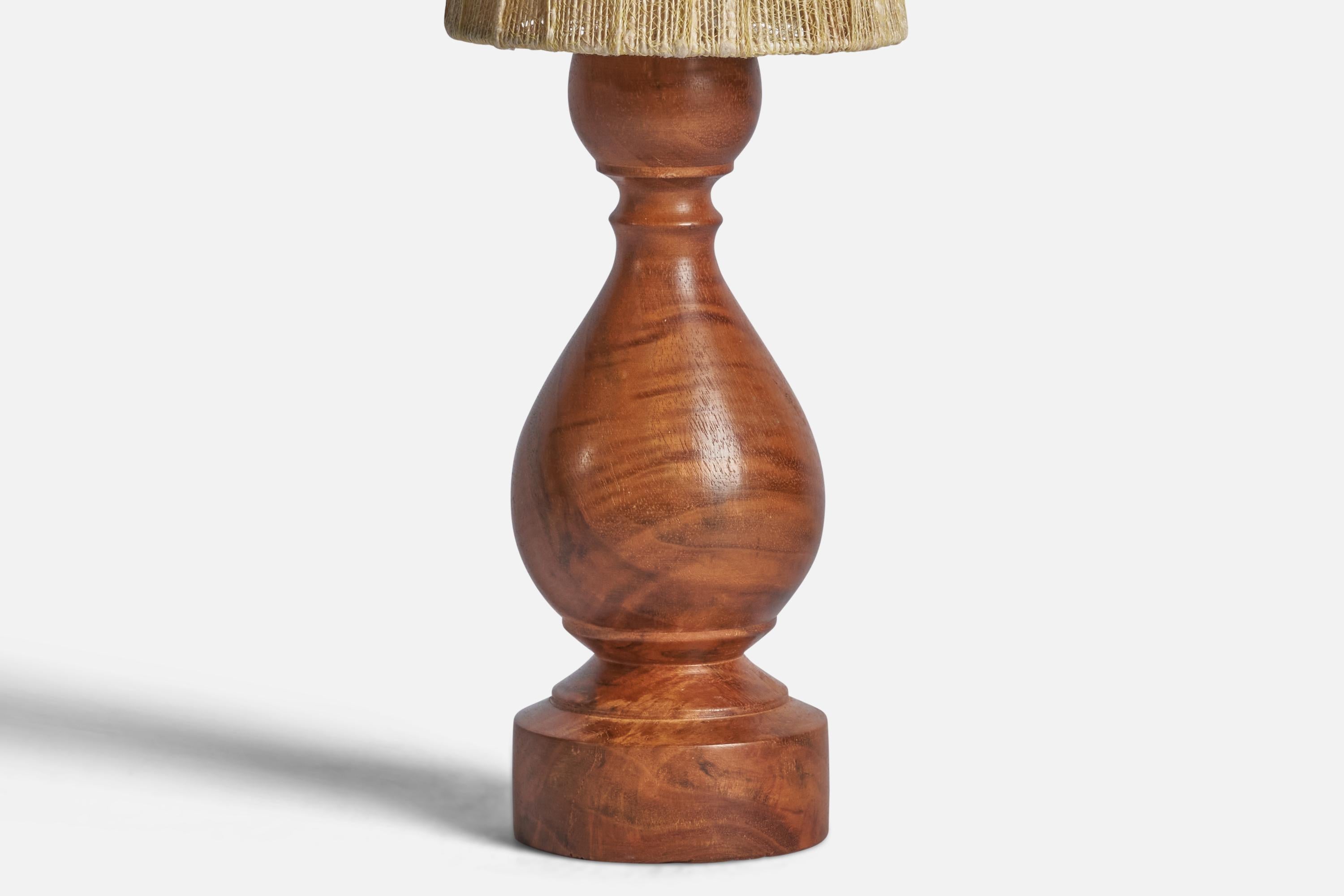 Swedish Designer, Table Lamp, Walnut, String Fabric, Sweden, 1940s In Good Condition For Sale In High Point, NC