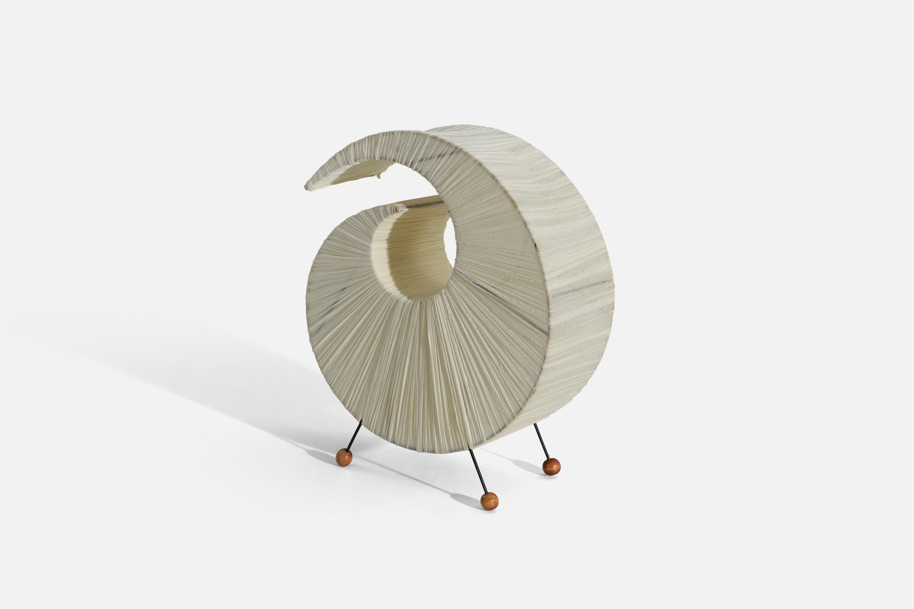Mid-Century Modern Swedish Designer, Table Lamp, White Fabric, Metal, Wood, Sweden, C. 1960s