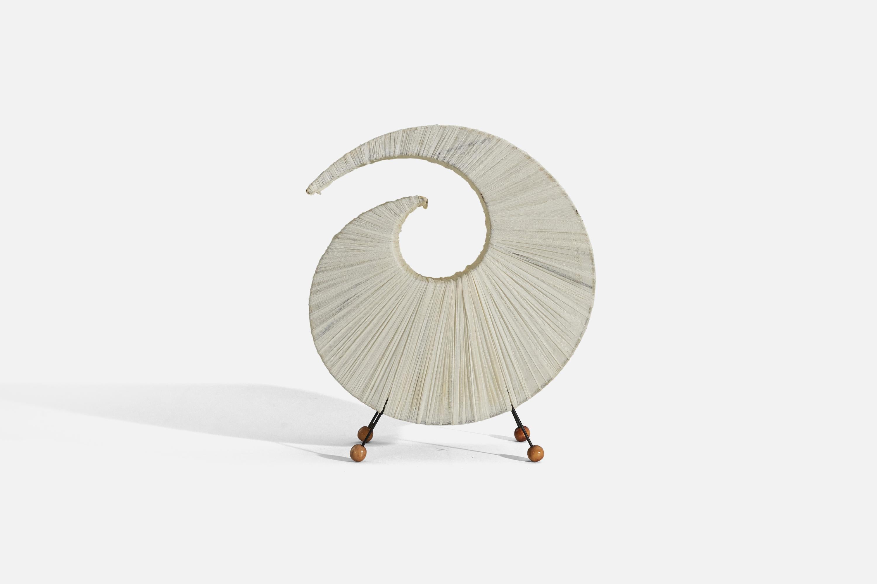 Swedish Designer, Table Lamp, White Fabric, Metal, Wood, Sweden, C. 1960s In Good Condition In High Point, NC