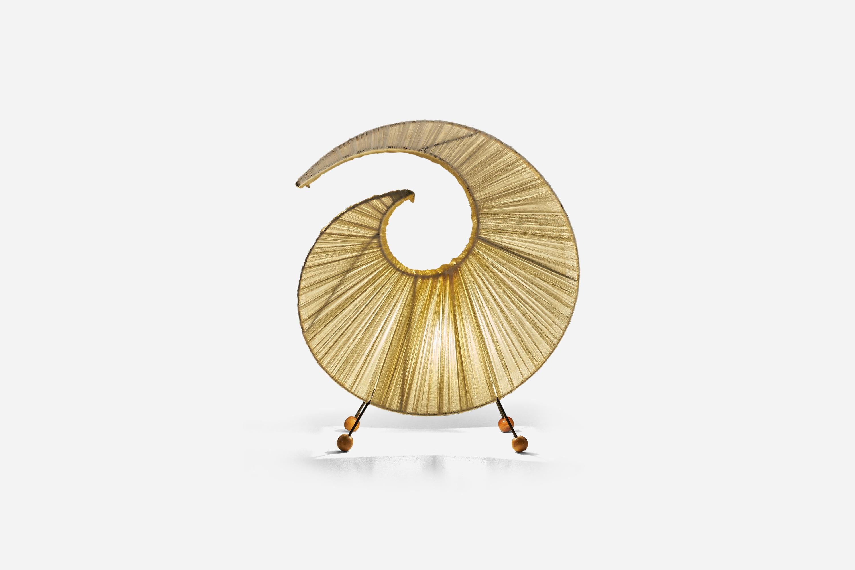 Mid-20th Century Swedish Designer, Table Lamp, White Fabric, Metal, Wood, Sweden, C. 1960s