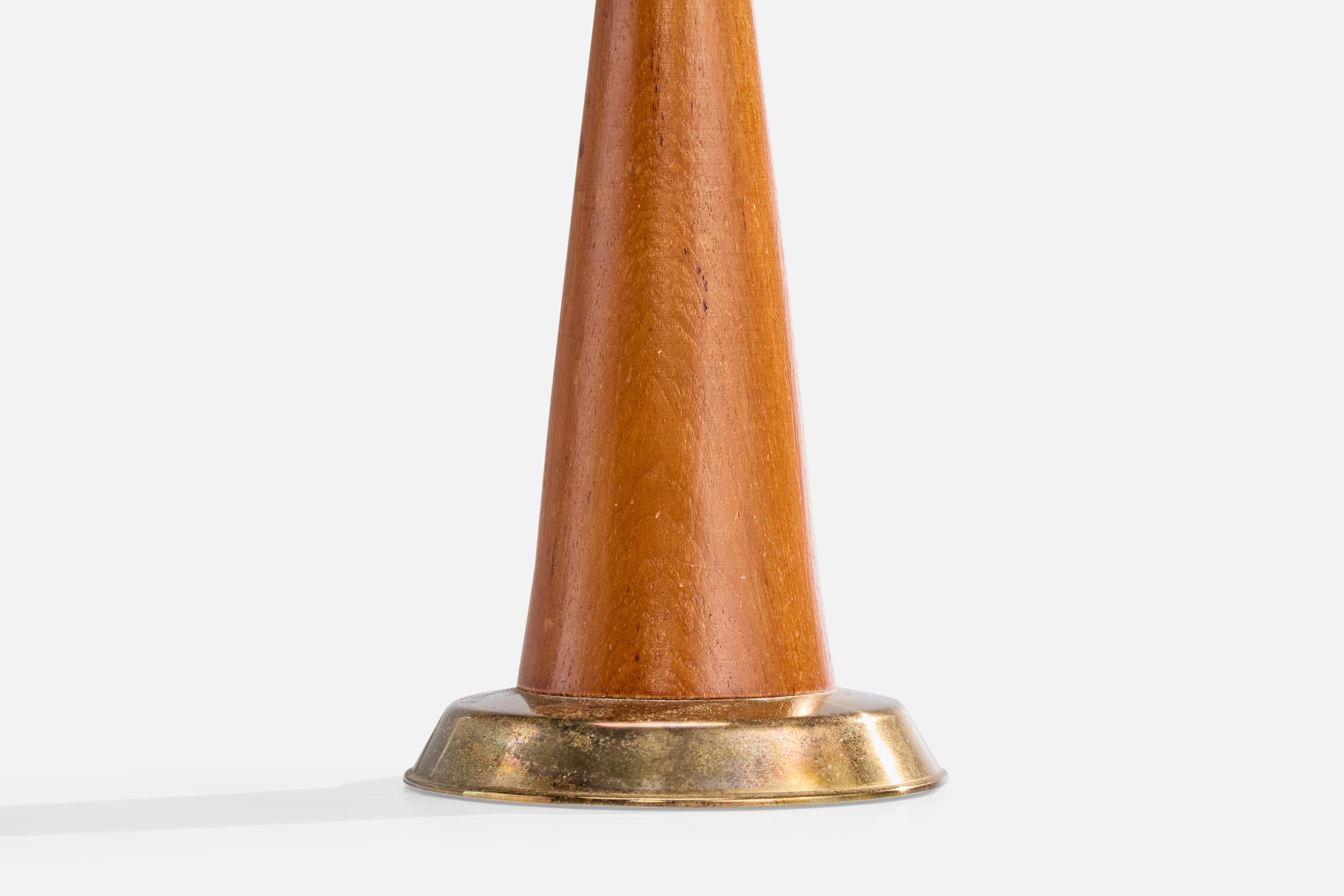 Schwedischer Designer, Tischlampe, Holz, Messing, Stoff, Schweden, 1950er Jahre im Angebot 2