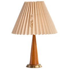 Swedish Designer, Table Lamp, Wood, Brass, Fabric, Sweden, 1950s