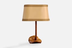 Lampada da tavolo di design svedese, Wood, radica, tessuto, Svezia, anni '50