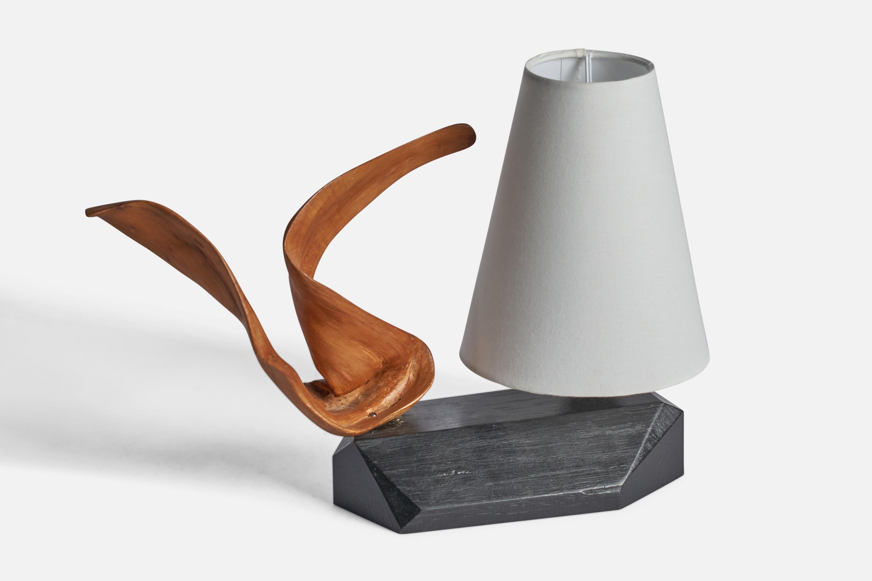Post-Modern Swedish Designer, Table Lamp, Wood, Driftwood, Fabric, Sweden, 1970s For Sale
