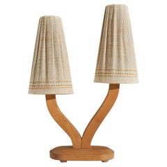 Swedish Designer, Table Lamp, Wood, Fabric, Sweden, 1940s