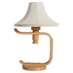 Schwedische Designerin, Tischlampe, Holz, Stoff, Schweden, 1970er Jahre