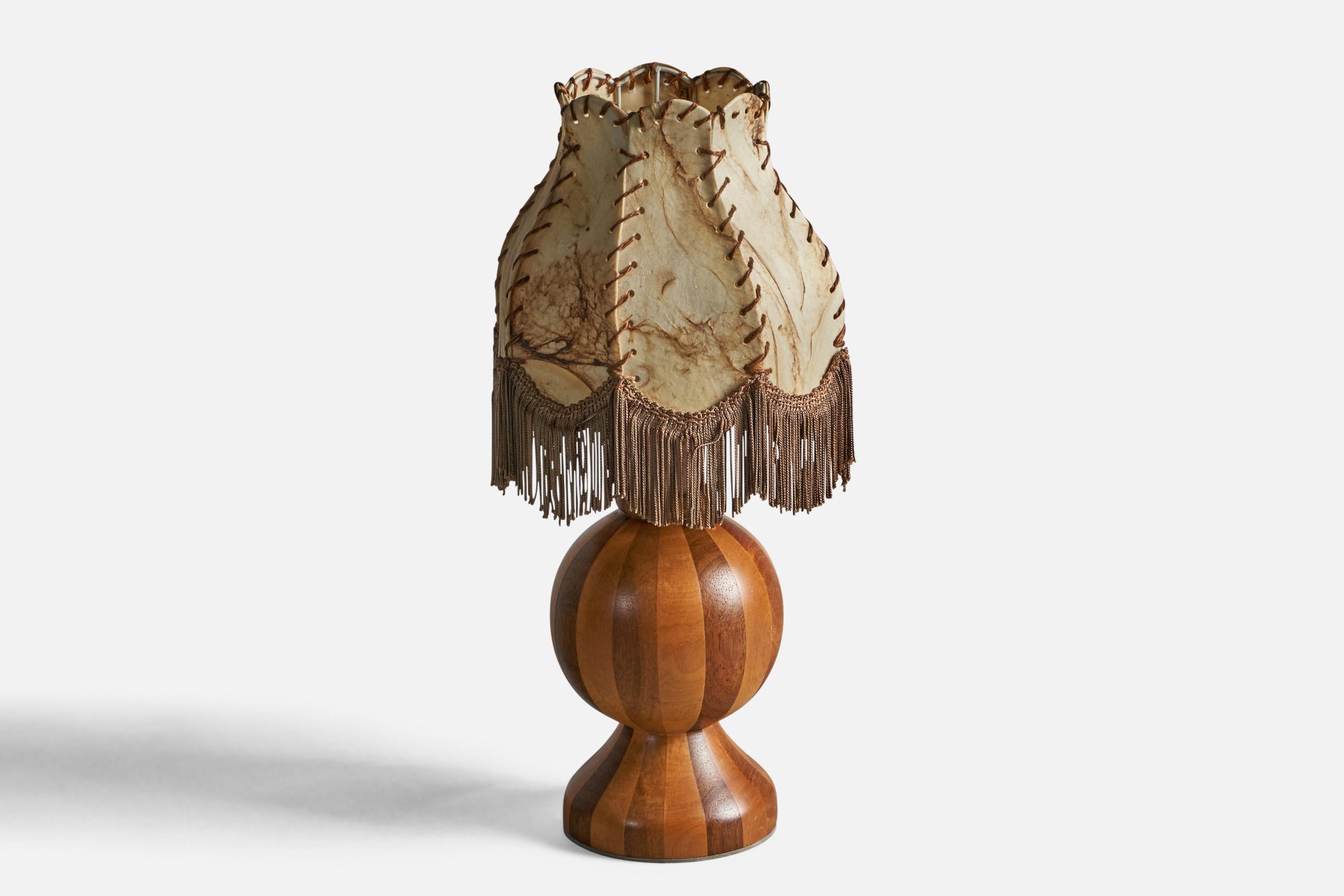 Modern Swedish Designer, Table Lamp, Wood, Parchment Paper, Fabric, Sweden 1970s For Sale