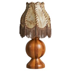 Swedish Designer, Table Lamp, Wood, Parchment Paper, Fabric, Sweden 1970s