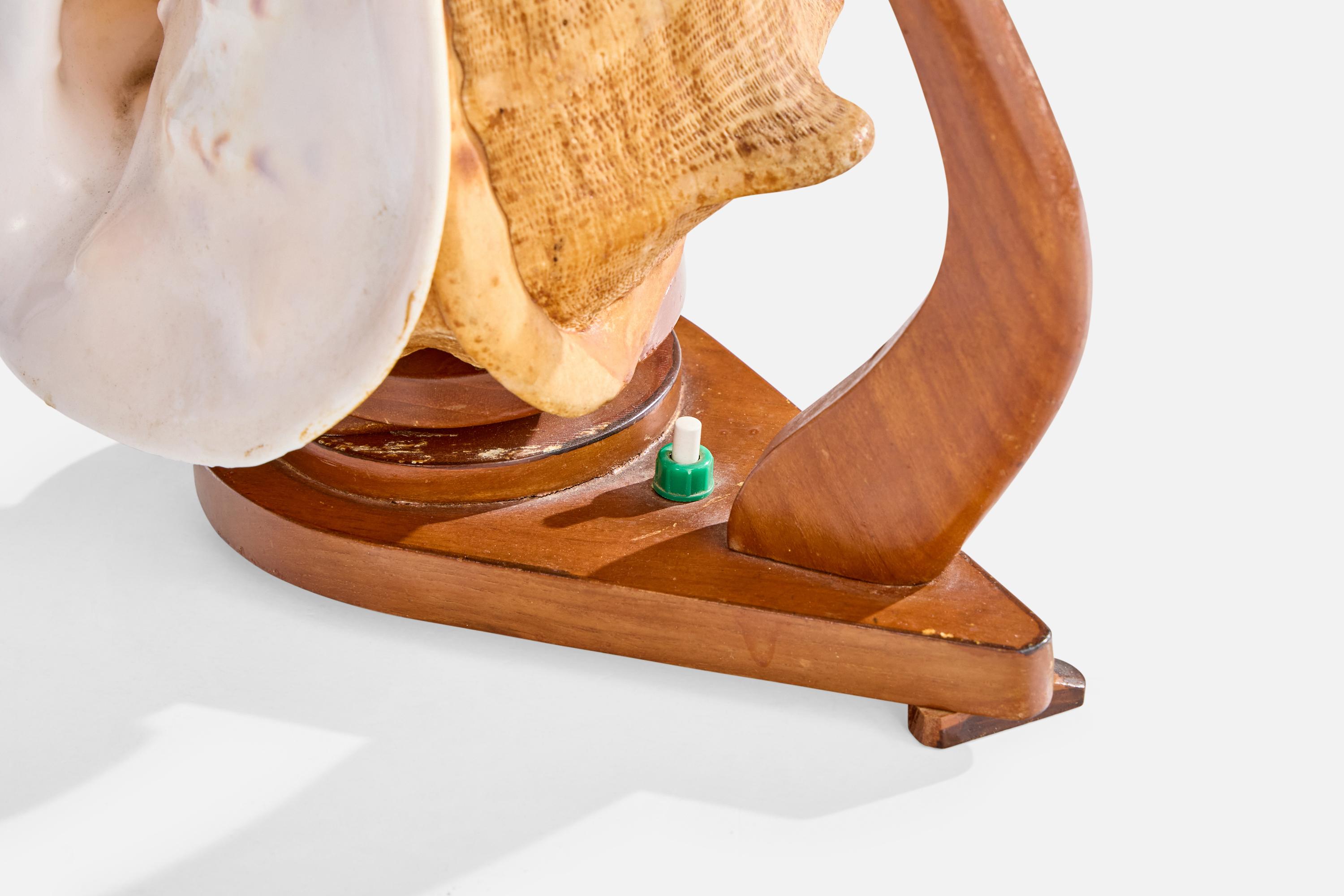 Swedish Designer, Table Lamp, Wood, Shell, Sweden, 1940s For Sale 5
