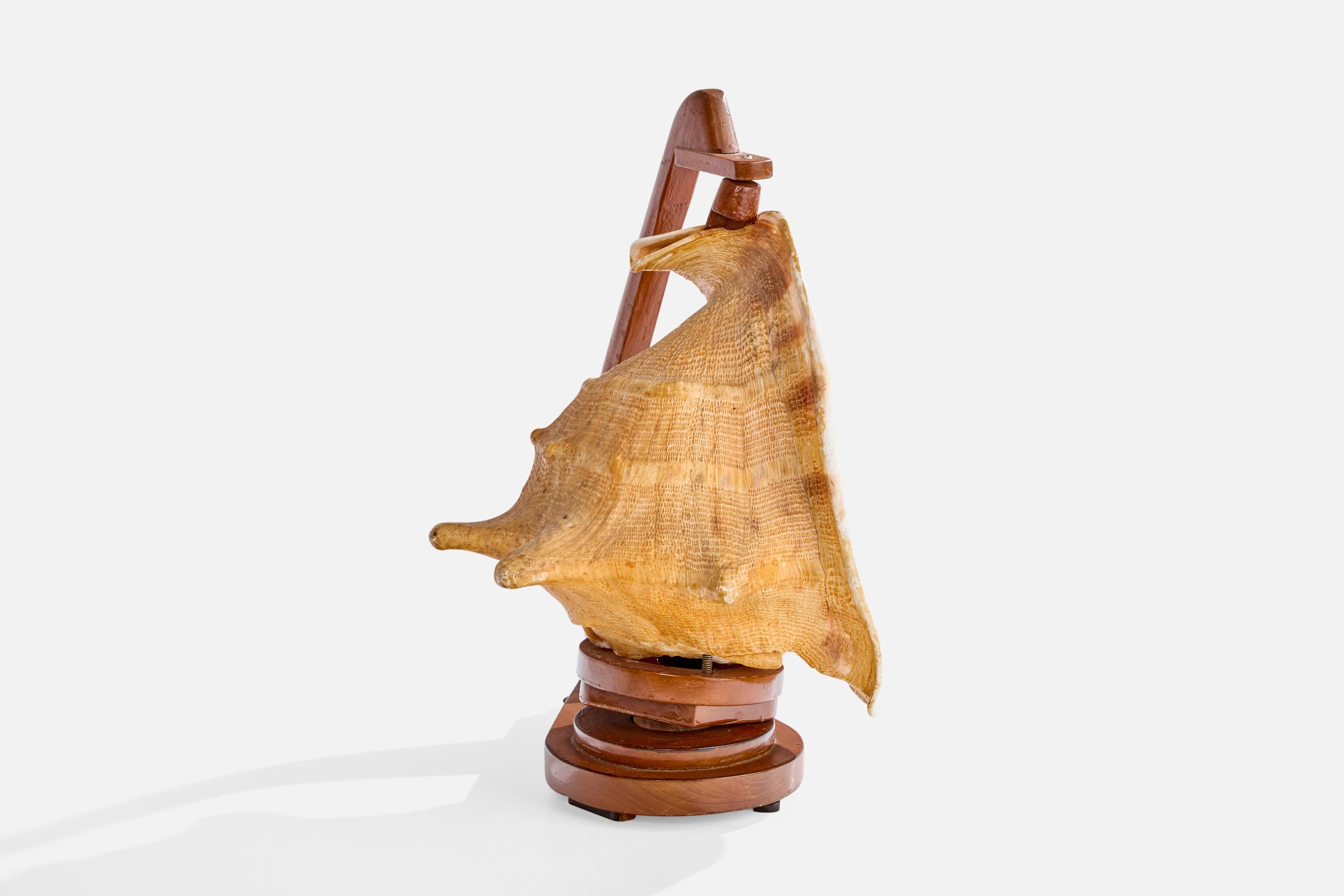 Scandinavian Modern Swedish Designer, Table Lamp, Wood, Shell, Sweden, 1940s For Sale