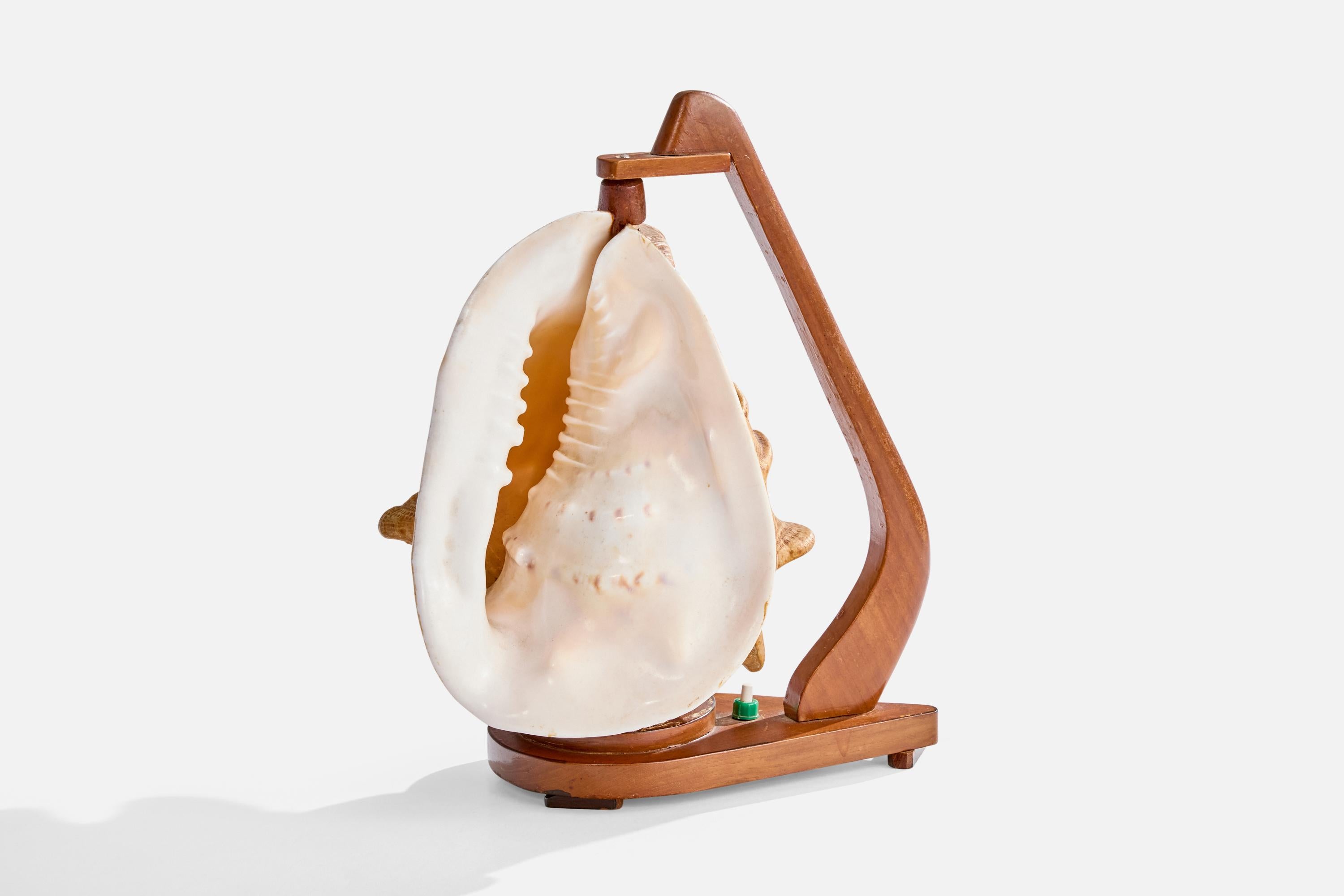 Swedish Designer, Table Lamp, Wood, Shell, Sweden, 1940s In Good Condition For Sale In High Point, NC