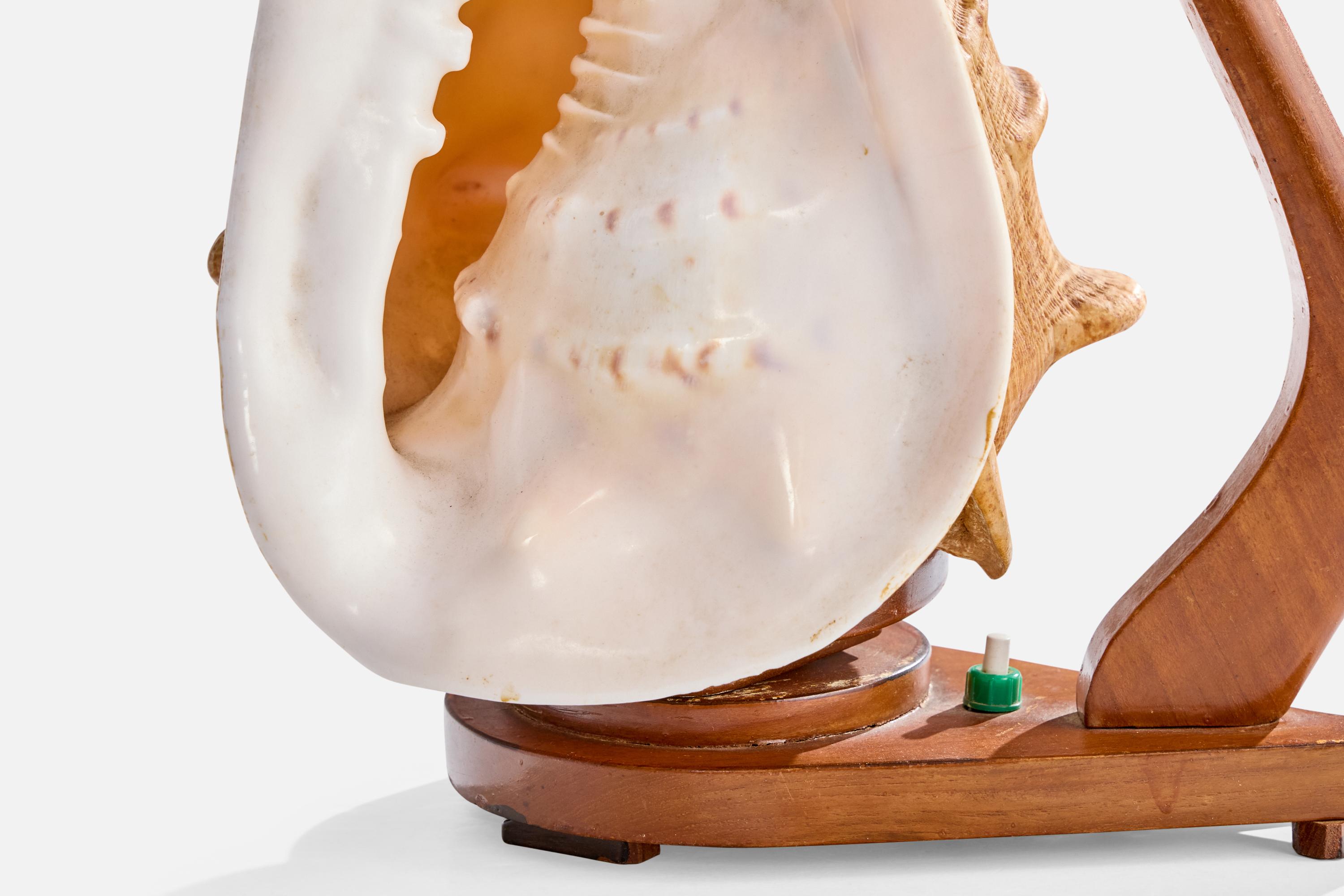 Swedish Designer, Table Lamp, Wood, Shell, Sweden, 1940s For Sale 3