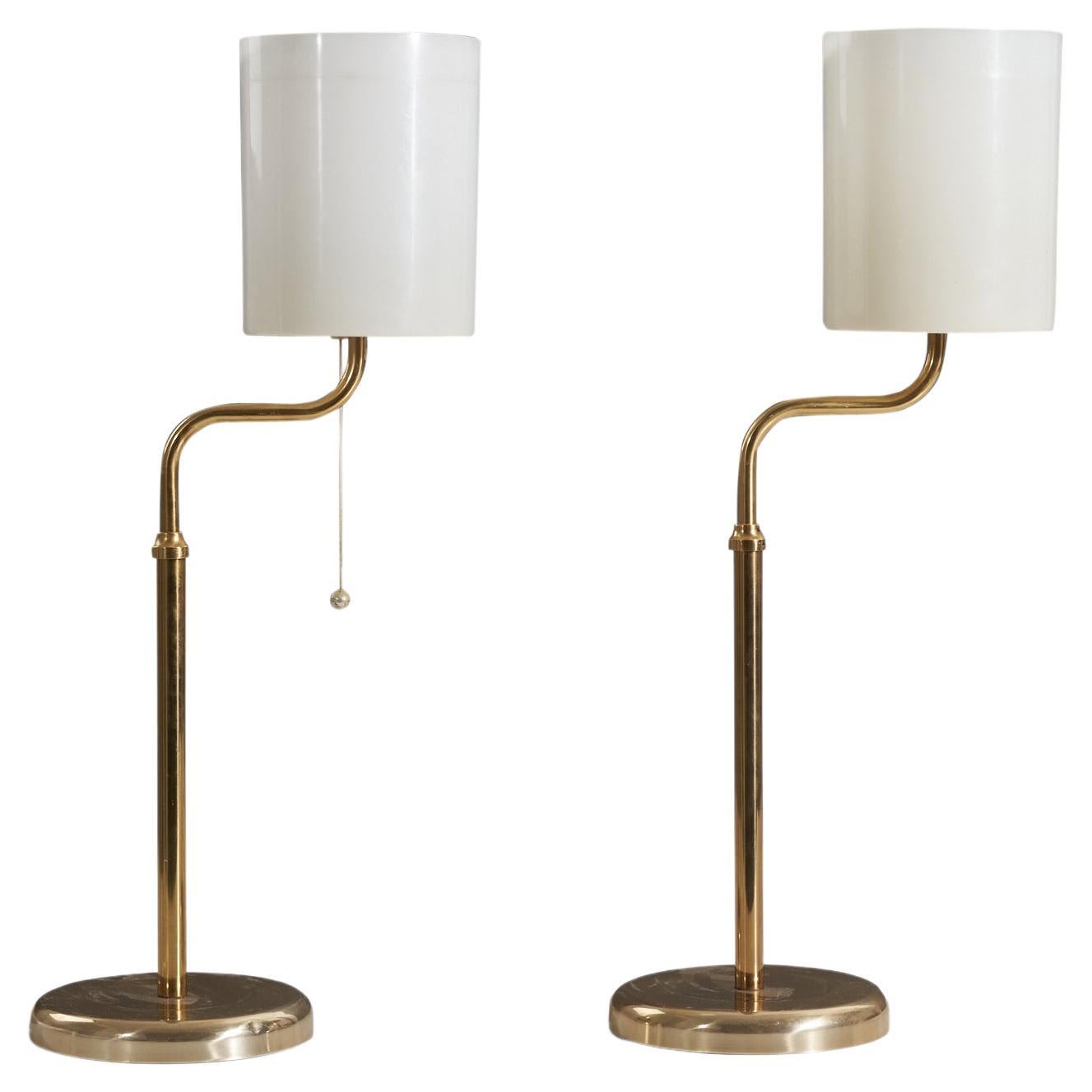 Swedish Designer, Table Lamps, Brass, Acrylic, Sweden, 1960s For Sale