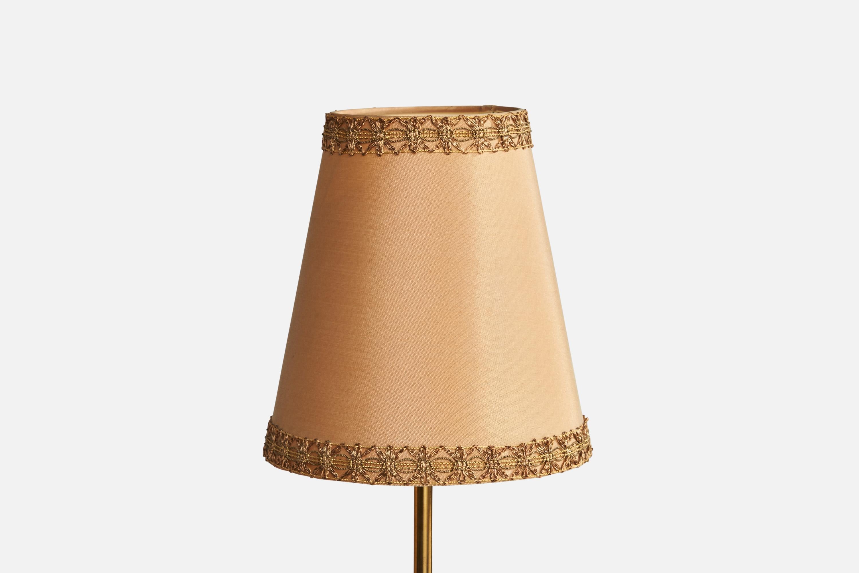 Swedish Designer, Table Lamps, Brass, Fabric, Sweden, 1940s In Good Condition For Sale In High Point, NC