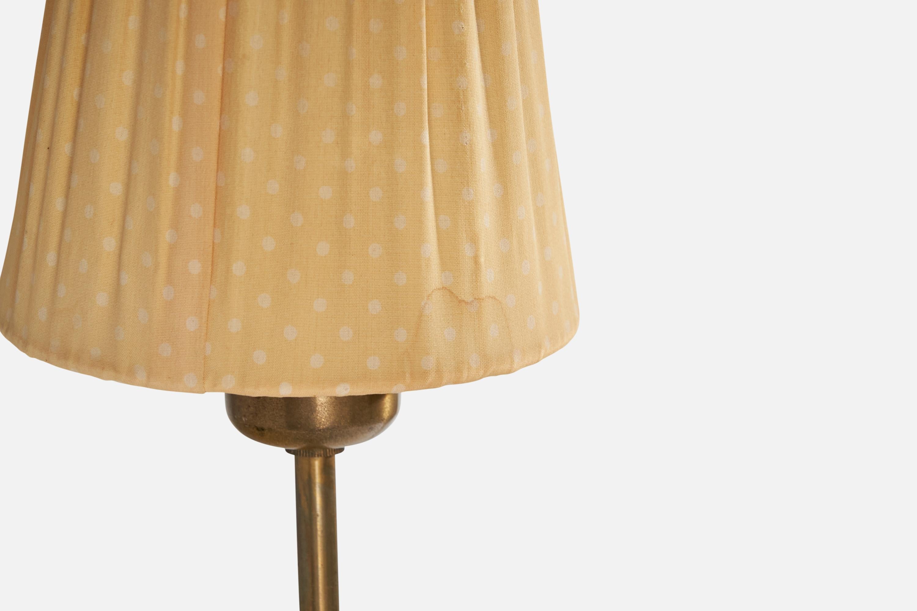 Designer suédois, Lampes de Table, Laiton, Tissu, Suède, Années 1940 en vente 2