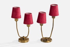 Designer suédois, lampes de table, laiton, tissu, Suède, années 1950