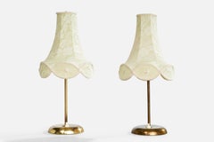 Swedish Designer, Table Lamps, Brass, Fabric, Sweden, 1950s