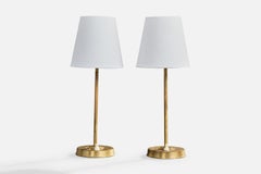 Swedish Designer, Table Lamps, Brass, Fabric, Sweden, 1950s