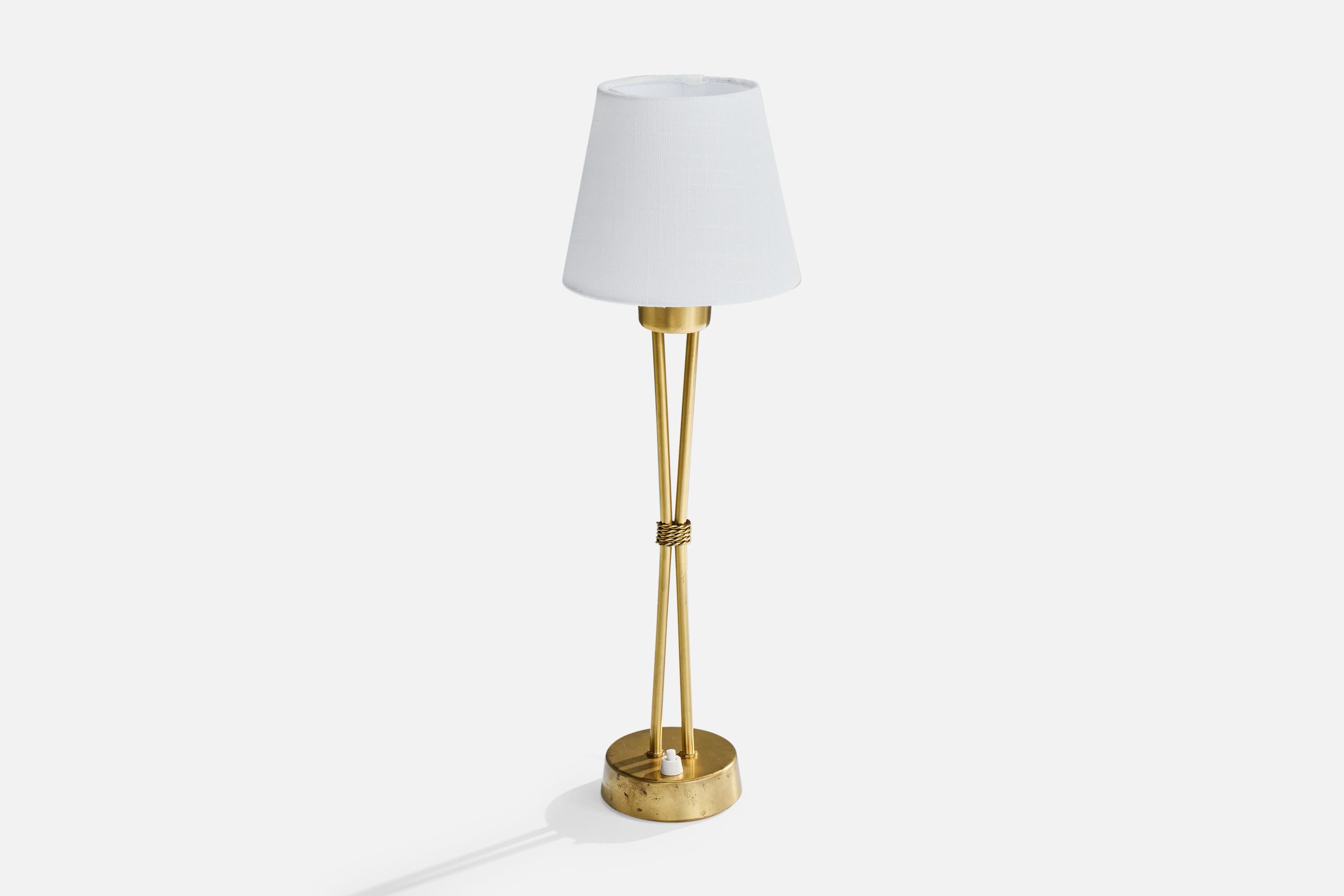 Swedish Designer, Table Lamps, Brass, Fabric, Sweden, 1950s In Good Condition For Sale In High Point, NC