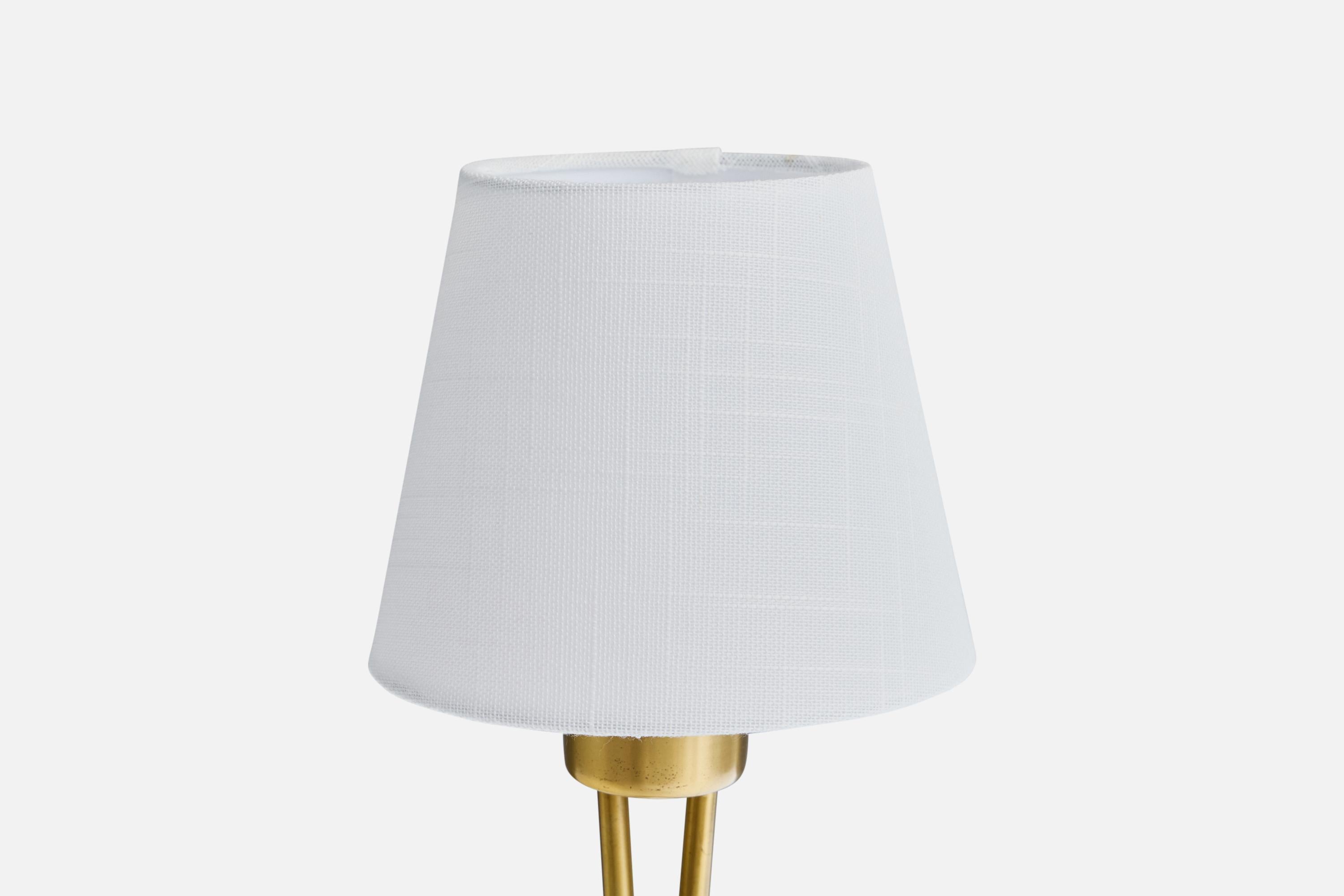 Mid-20th Century Swedish Designer, Table Lamps, Brass, Fabric, Sweden, 1950s For Sale