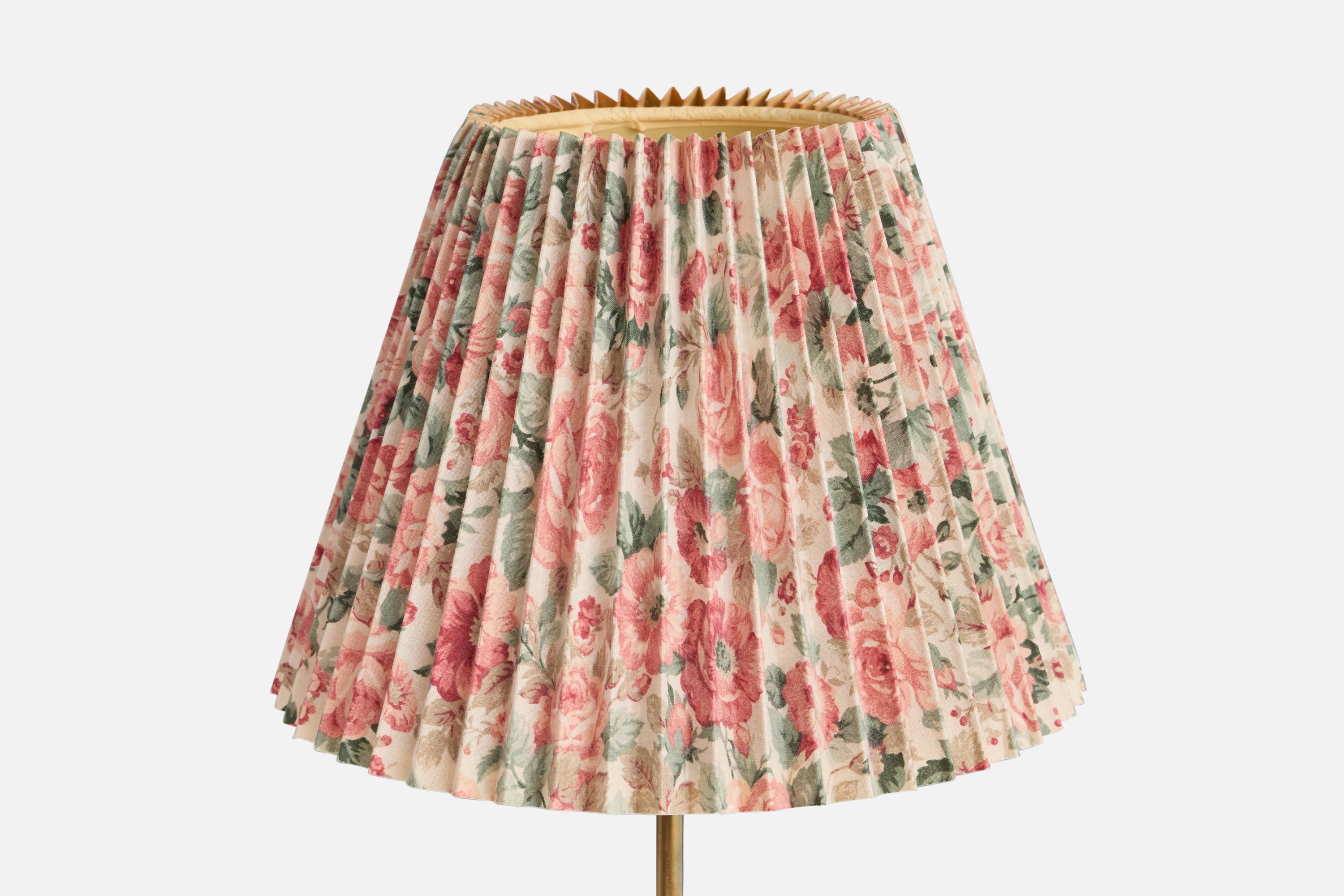 Mid-20th Century Swedish Designer, Table Lamps, Brass, Fabric, Sweden, 1950s For Sale