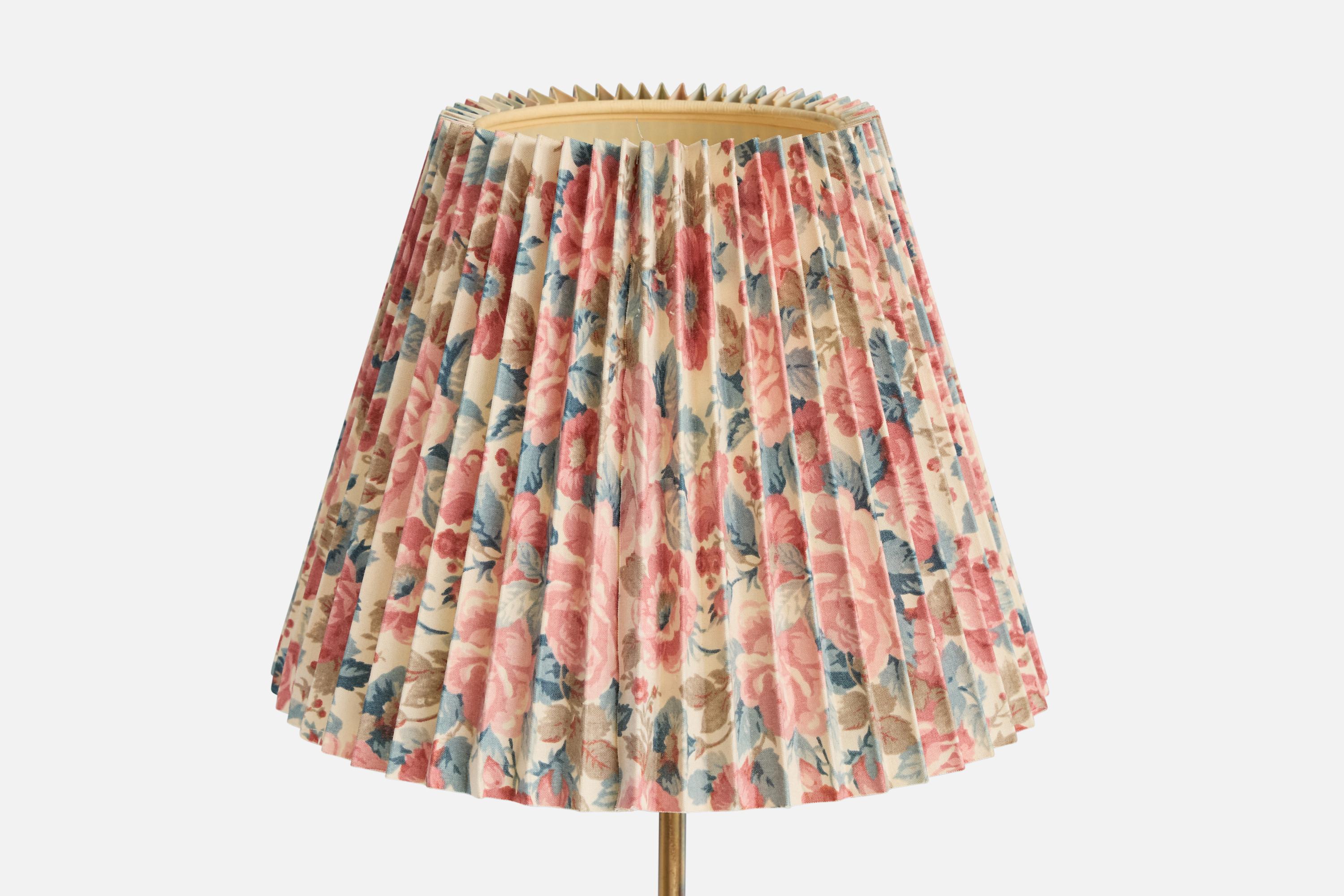 Swedish Designer, Table Lamps, Brass, Fabric, Sweden, 1950s For Sale 1