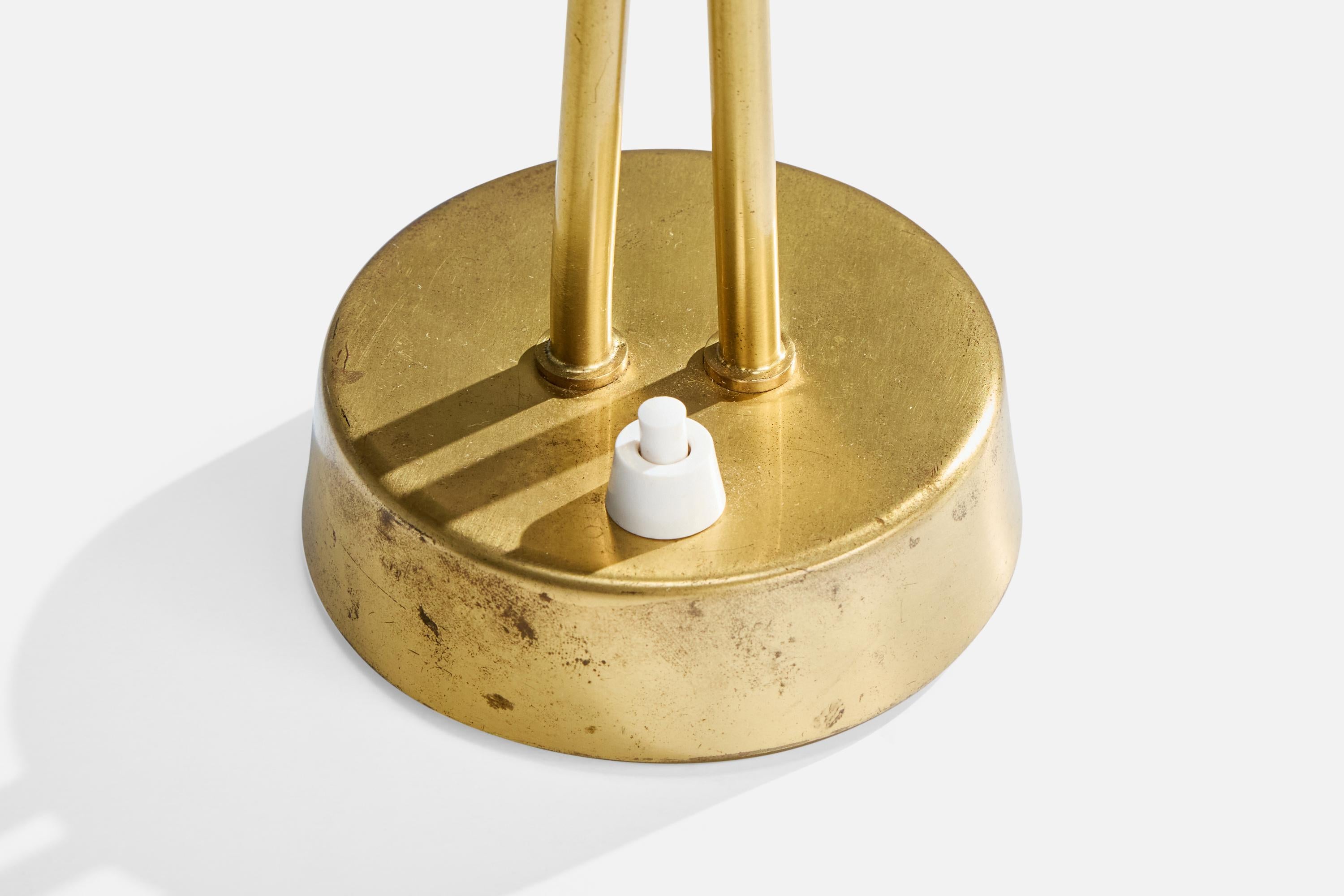 Swedish Designer, Table Lamps, Brass, Fabric, Sweden, 1950s For Sale 3