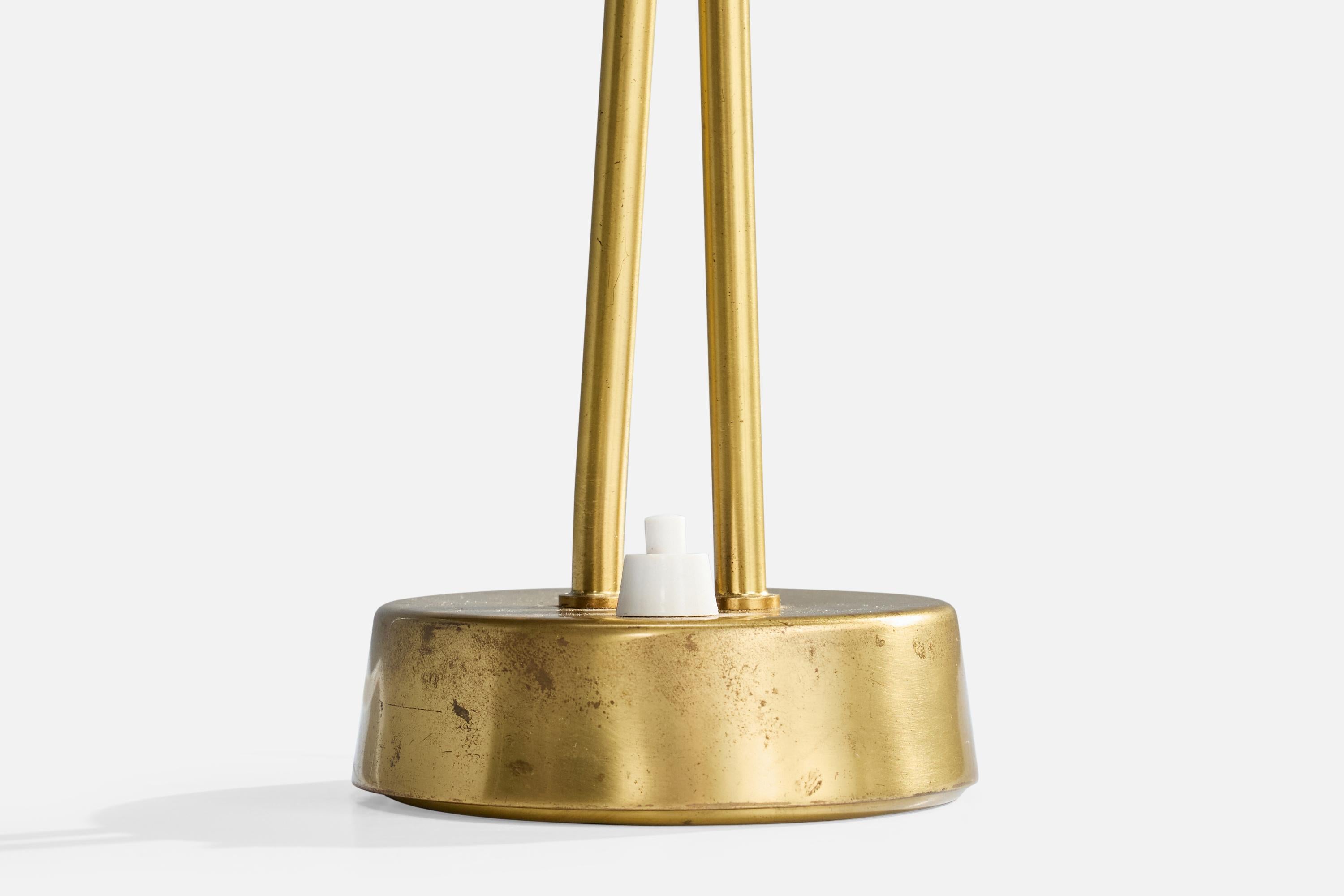 Swedish Designer, Table Lamps, Brass, Fabric, Sweden, 1950s For Sale 4