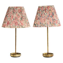 Swedish Designer, Table Lamps, Brass, Fabric, Sweden, 1950s
