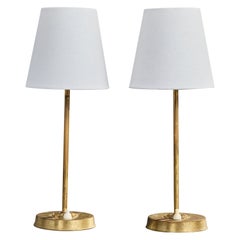 Designer suédois, lampes de table, laiton, tissu, Suède, années 1950