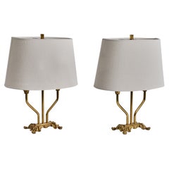 Schwedische Designerin, Tischlampen, Messing, Stoff, Schweden, 1950er Jahre