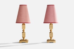 Swedish Designer, Table Lamps, Brass, Fabric, Sweden, 1960s
