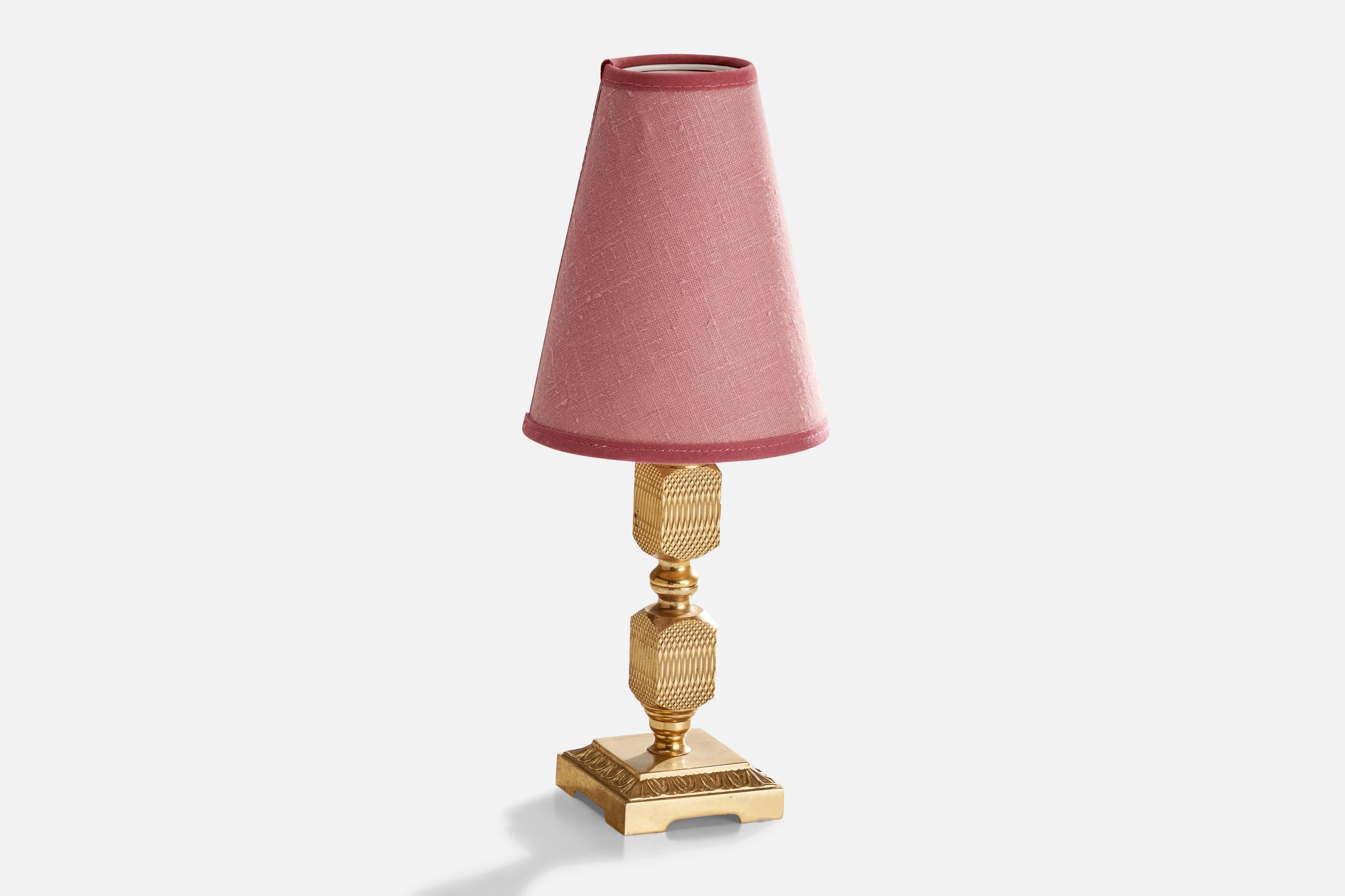 Designer suédois, Lampes de Table, Laiton, Tissu, Suède, Années 1960 en vente 1