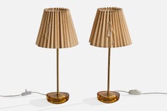 Swedish Designer, Table Lamps, Brass, Glass, Fabric, Sweden, 1950s