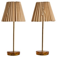 Swedish Designer, Table Lamps, Brass, Glass, Fabric, Sweden, 1950s