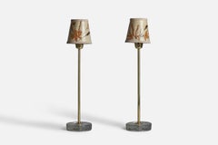 Swedish Designer, Table Lamps, Brass, Glass, Paper, Sweden, 1950s