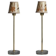 Swedish Designer, Table Lamps, Brass, Glass, Paper, Sweden, 1950s
