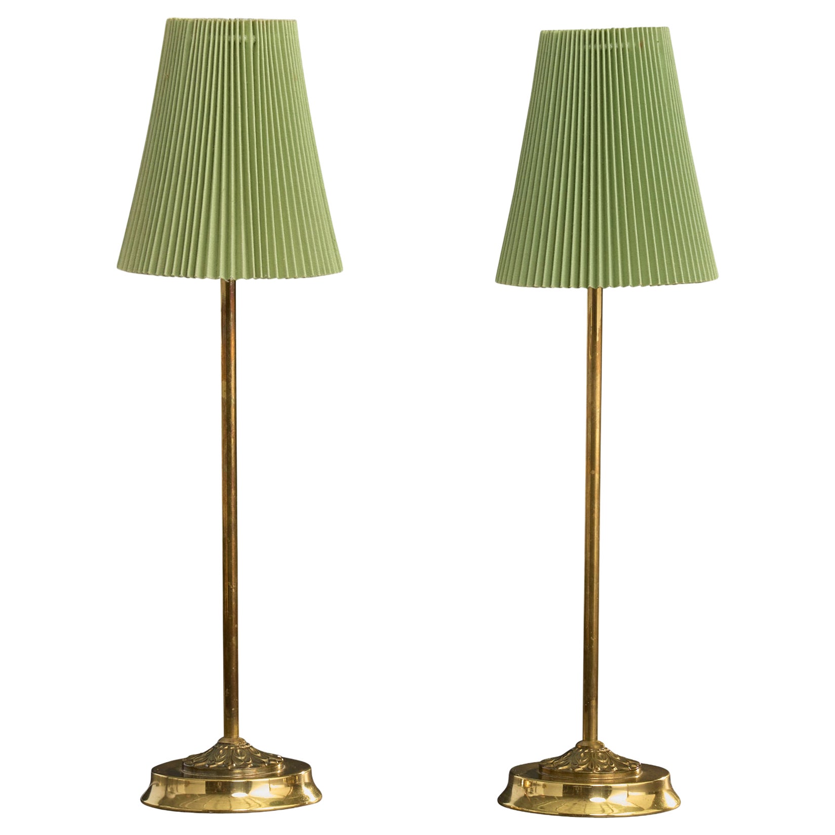 Swedish Designer, Table Lamps, Brass, Paper, Sweden, 1950s For Sale