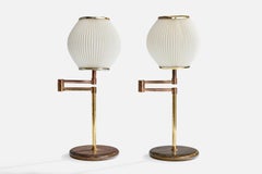Swedish Designer, Table Lamps, Brass, Plastic, Sweden, 1980s
