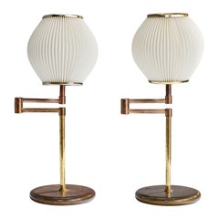 Swedish Designer, Table Lamps, Brass, Plastic, Sweden, 1980s
