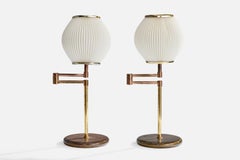Swedish Designer, Table Lamps, Brass, Plastic, Sweden, 1980s