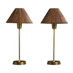 Swedish Designer, Table Lamps, Brass, Rattan, Sweden, 1950s
