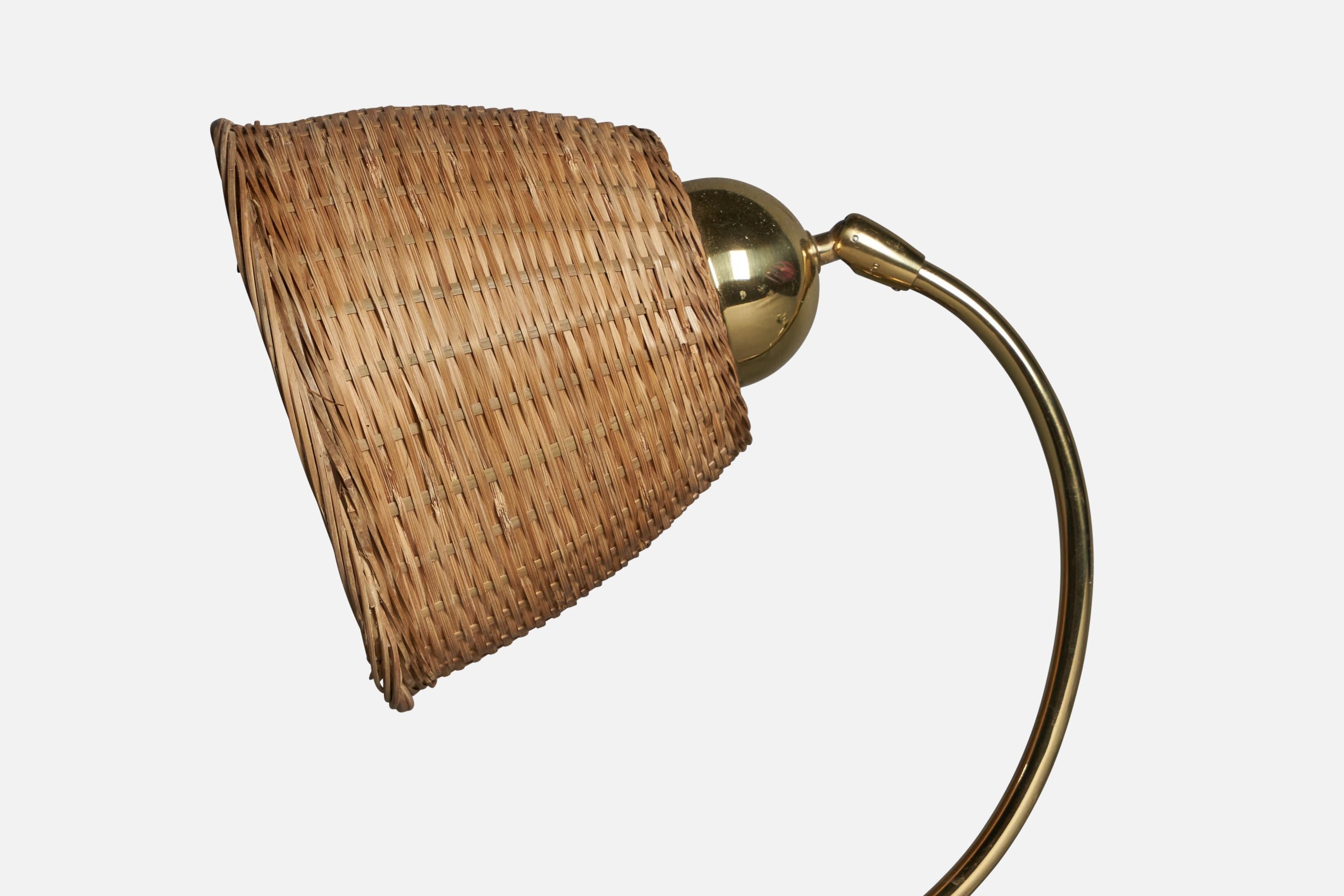 Swedish Designer, Table Lamps, Brass, Rattan, Sweden, 1970s In Good Condition In High Point, NC
