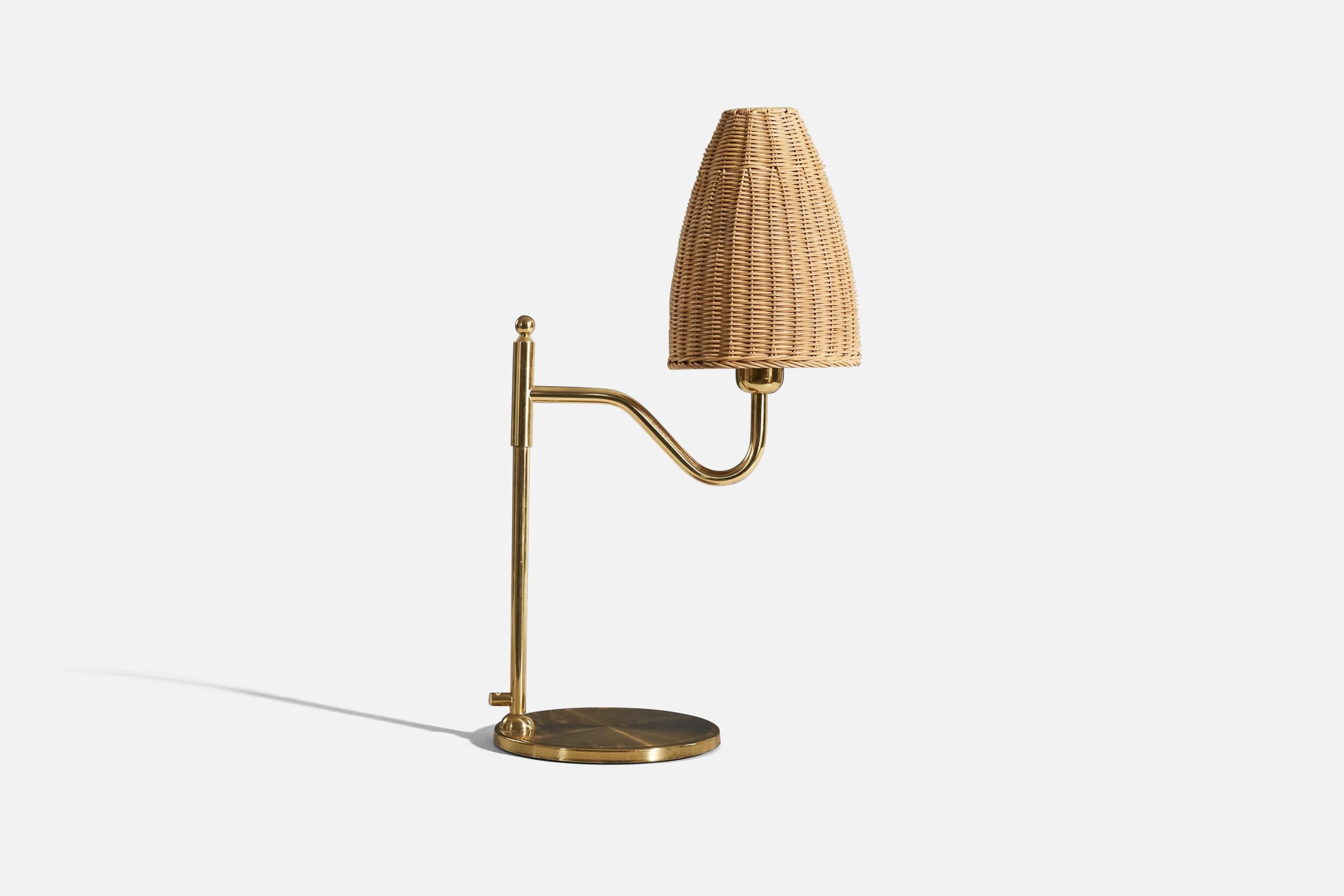 Late 20th Century Swedish Designer, Table Lamps, Brass, Rattan, Sweden, 1970s