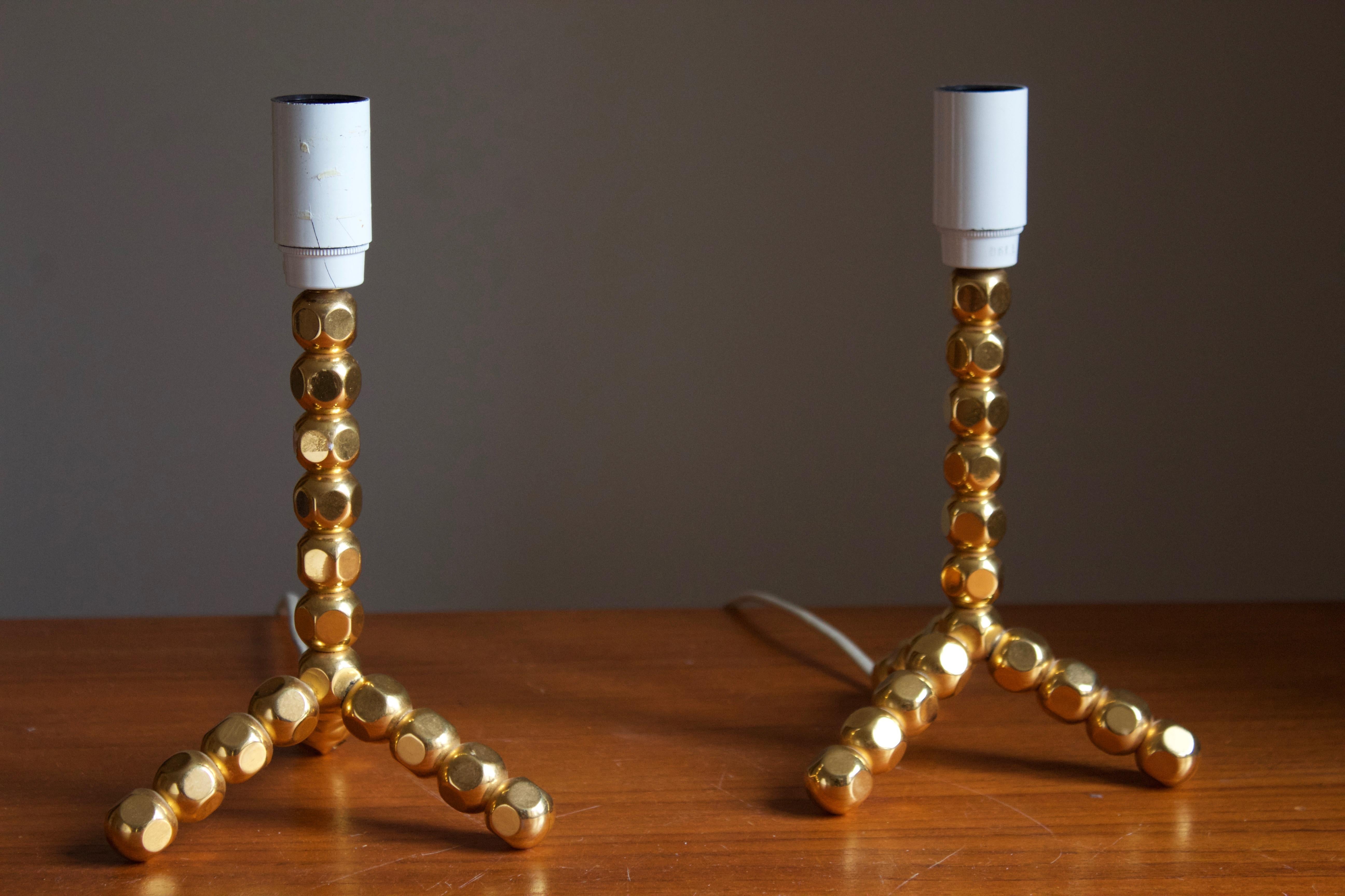 Scandinavian Modern Swedish Designer, Table Lamps, Brass, Sweden, 1960s