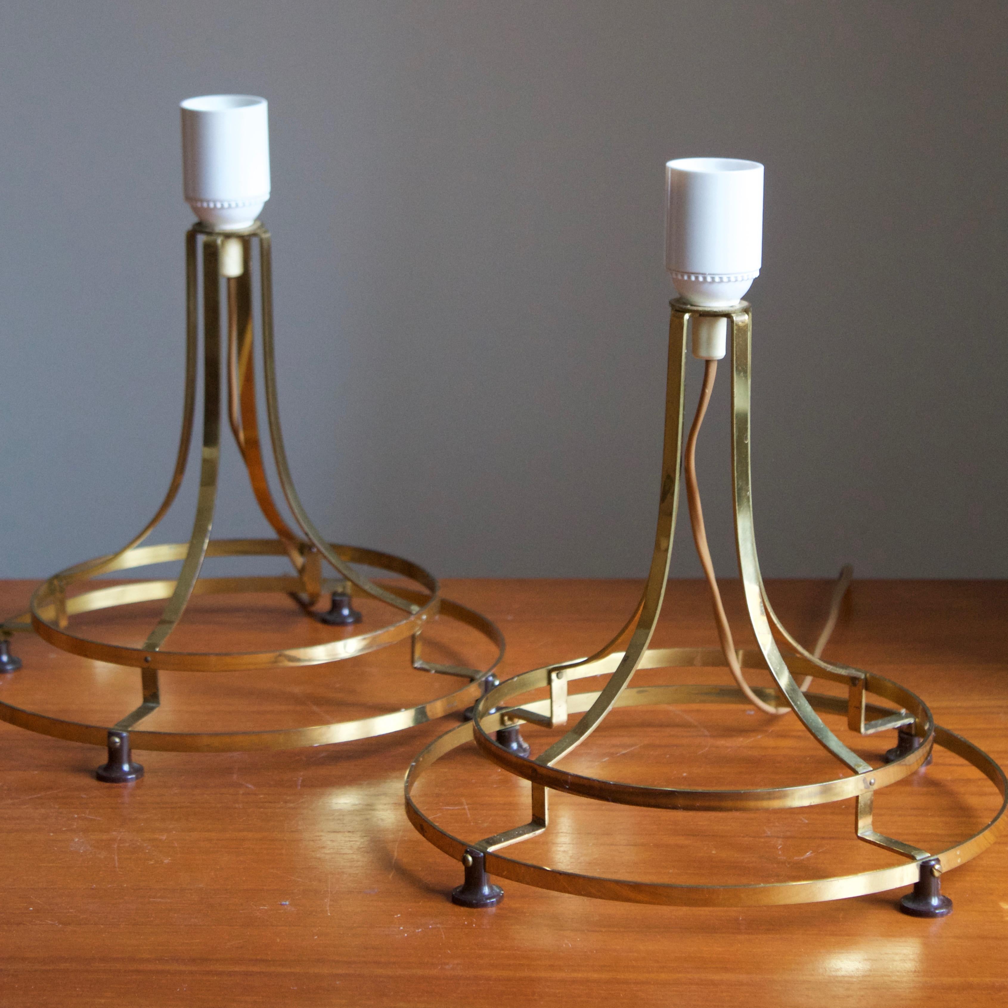 Scandinavian Modern Swedish Designer, Table Lamps, Brass, Sweden, 1970s