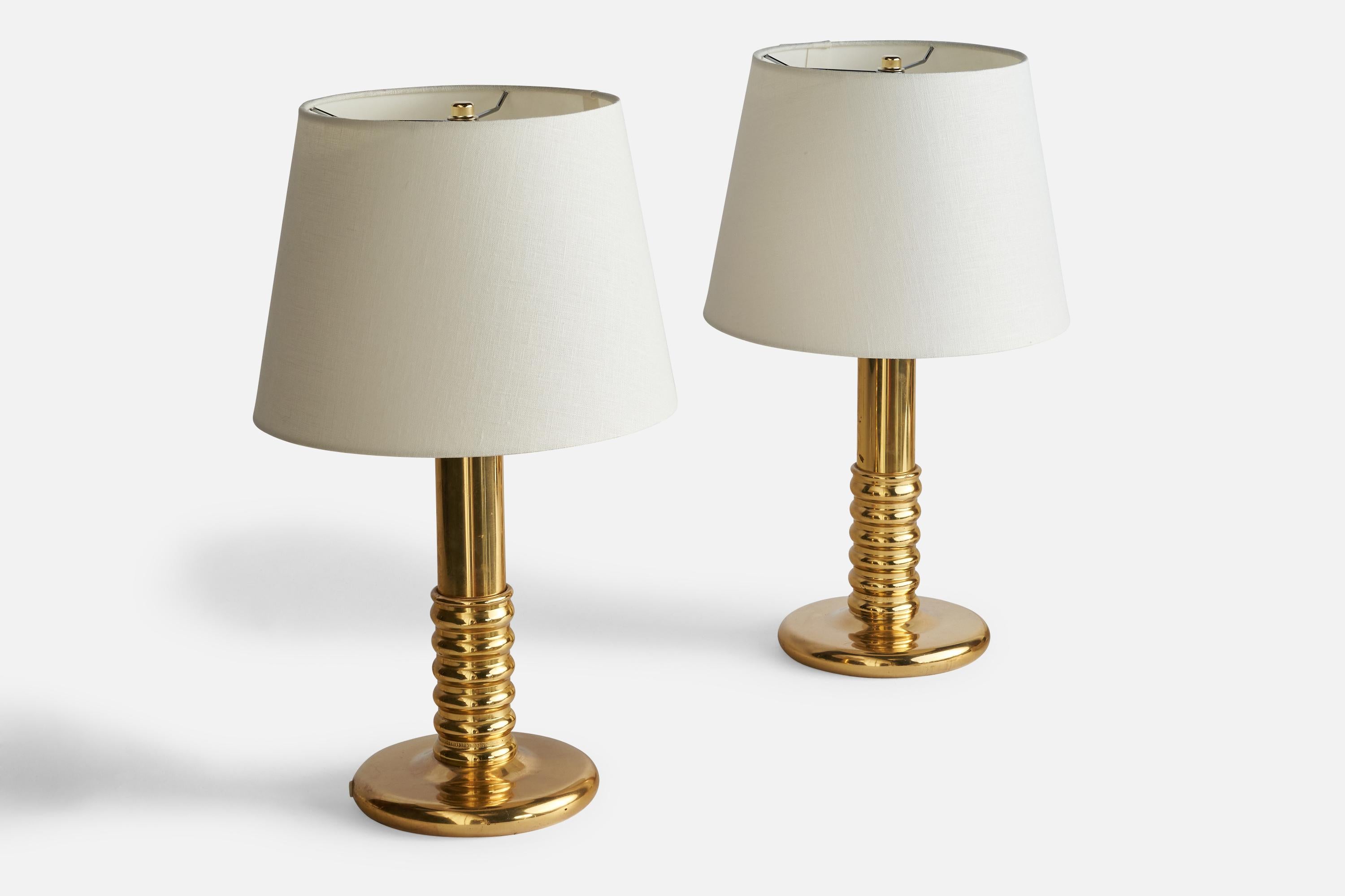 Scandinavian Modern Swedish Designer, Table Lamps, Brass, Sweden, 1970s For Sale