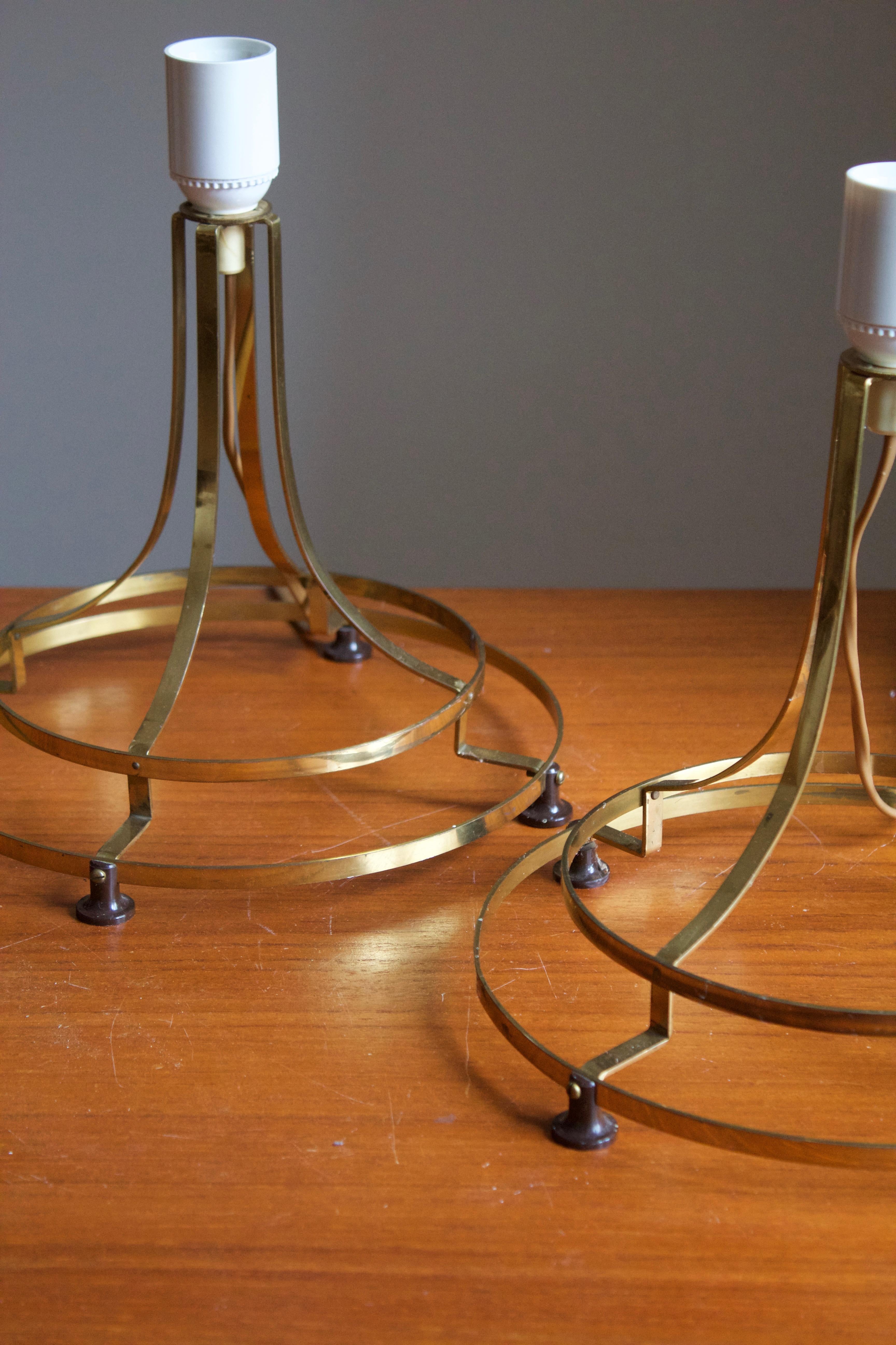 Swedish Designer, Table Lamps, Brass, Sweden, 1970s In Good Condition In High Point, NC